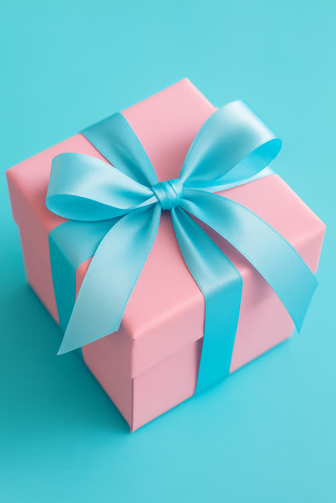 Highquality product mockup showcasing festive packaging with stylish satin bow and pastel background