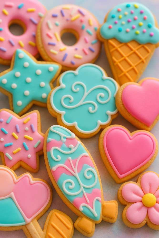 Decorative cookies for celebrations. Brightly glazed cookies with festive sprinkles for occasions